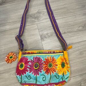 Colorful Floral Crossbody Bag in Turquoise and Yellow